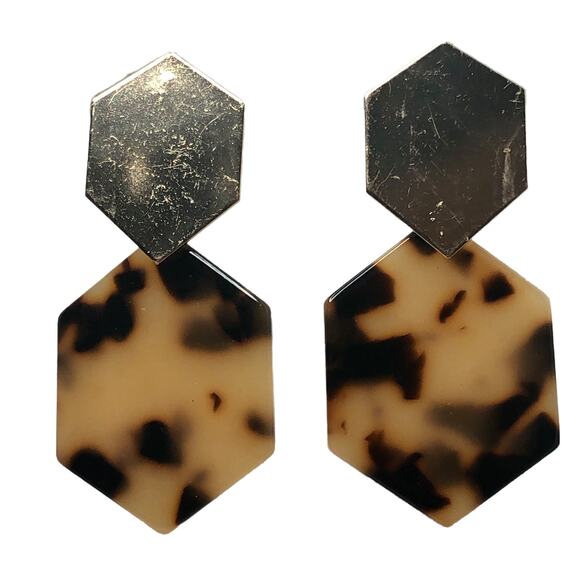 Tan and Brown Geometric Drop Earrings - Picture 3 of 4